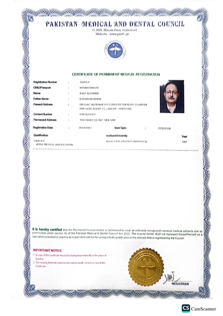 Certificate of Permanent Medical Registration